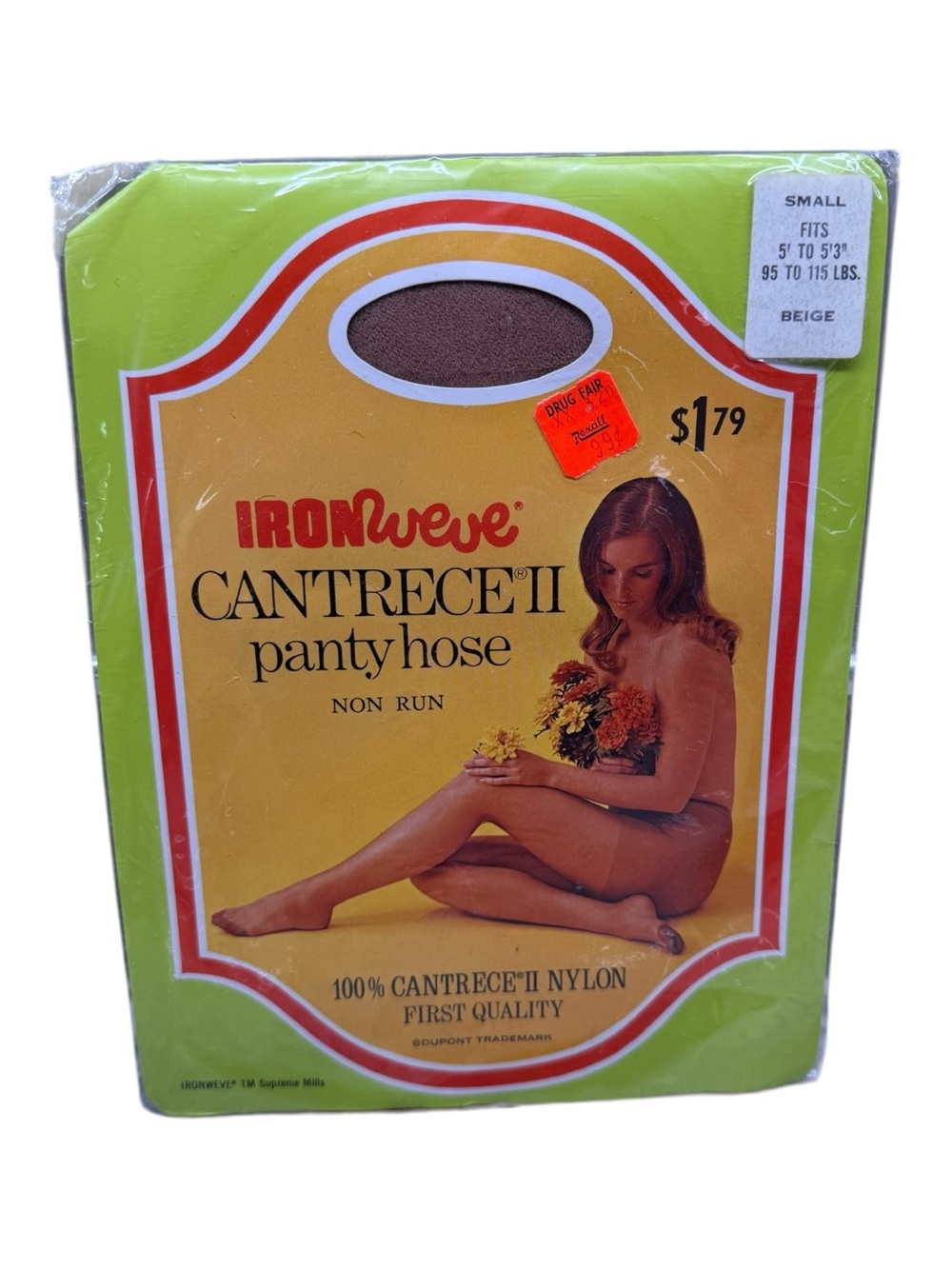 Vintage Ironweve Cantrece II No. Run Pantyhose Size S Beige 100% Nylon